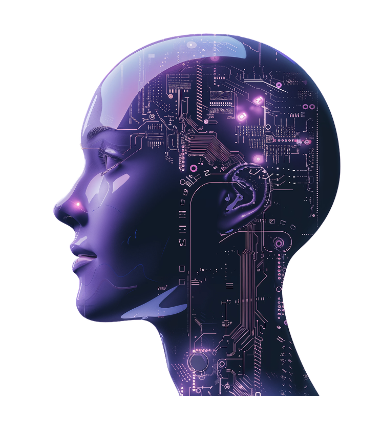 Representación de inteligencia artificial: perfil humano con circuitos neuronales
